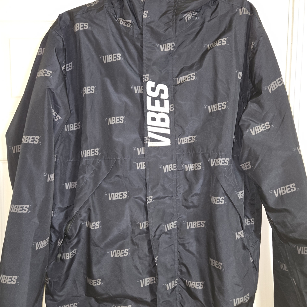 VIBES Black Raincoat with Reflective Logo
